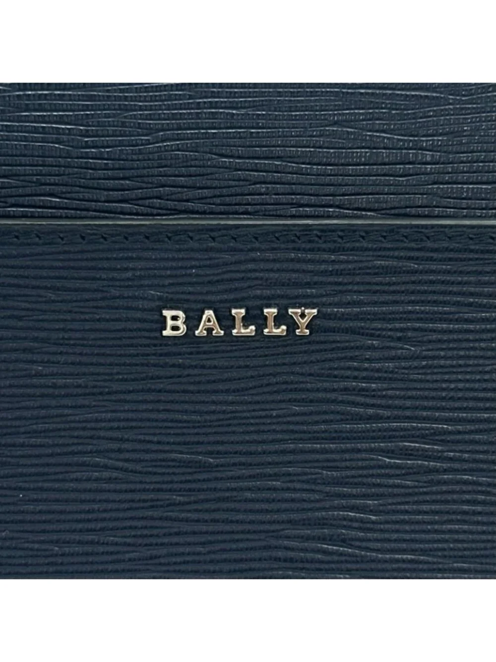 Bvlgari Bally Leddon Logo Leather Clutch Navy Silver